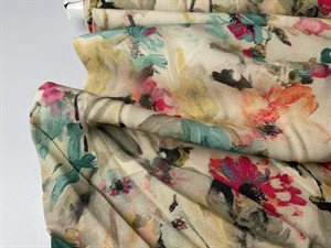 Fastvævet viscose - vandfarveblomster i skønne farver